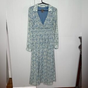Taylor Ditzy Floral Long Sleeve Maxi Dress Green Blue Size 4